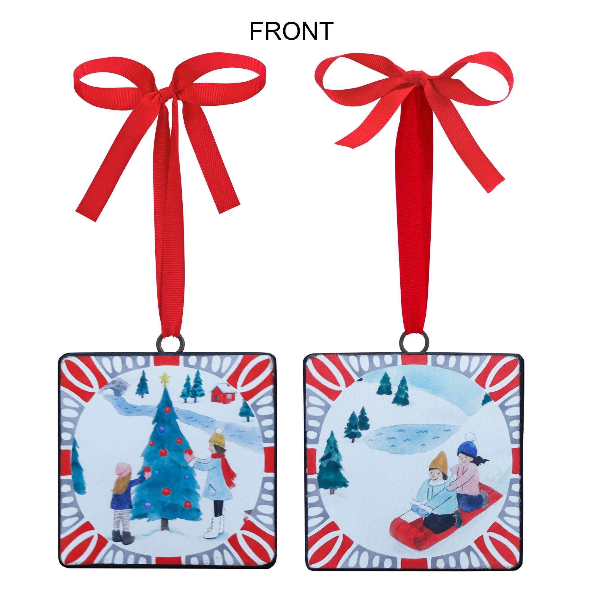 Sledding & Christmas Tree Ornament Set